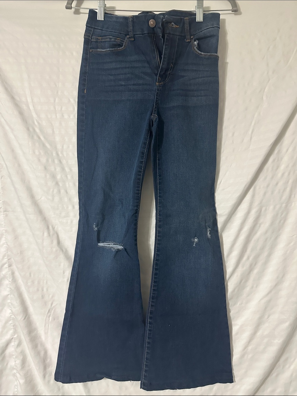 Rewash Dark Blue Flare Jeans with Knee Distress